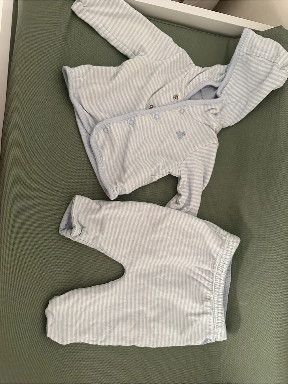GAP Light Blue & White Striped Baby Hat, Jacket and Pants Set